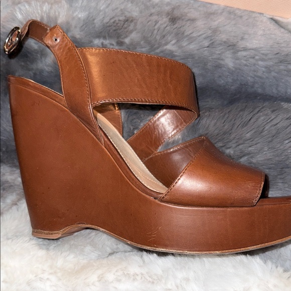 Prada Women's Brown Leather Wedge Sandals w/ Prada Box - Picture 5 of 12